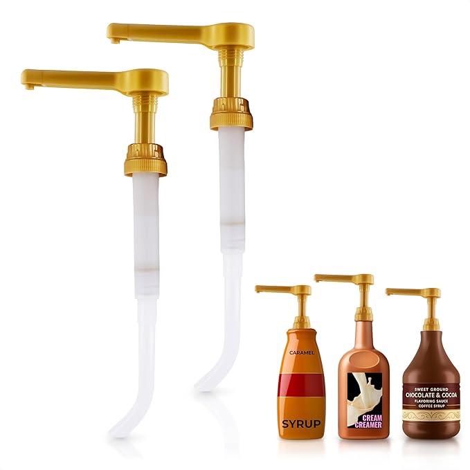 2 Pcs Sauce Pump Dispenser – Compatible with Torani, Davinci (64oz), and Ghirardelli (87-90oz) Bottles | Pump for Coffee Syrup Bottle 0.5oz Each Press – Adjustable Long Tube & Lockable Design