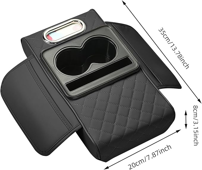 2025 New Auto Center Console Armrest Cushion with 2 Cup Holder, Car Center Console Armrest Pillow, Memory Foam Arm Rest Box Protector for Most Vehicles, Car Accessories (Black-B)