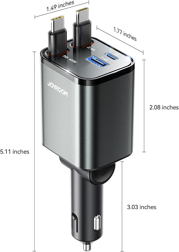 Retractable Car Charger 84W Car Charger USB C for iPhone 16 17 Pro Max Fast Charging [PD45W Dual Type C Cables] Car Accessories Cigarette Lighter Adapter for iPhone 17 Air 16 15 Pro Max, Samsung S25