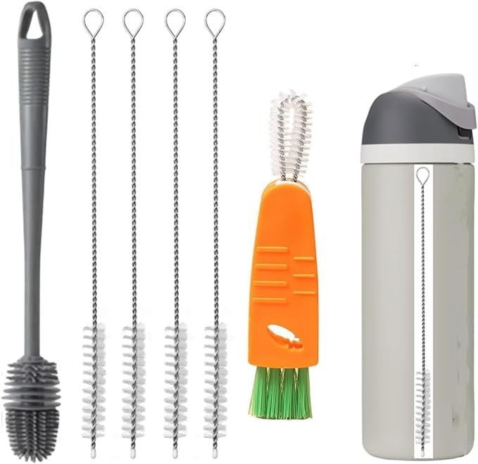 Straw Cleaner Brush Fit for Owala FreeSip 24oz/32oz/40oz,Long Handle Bottle Brush Compatible with Owala Water Bottle 24oz/32oz/40oz, Plus 3 in 1 Cup Lid Cleaning Brush Set for Most Water Bottles