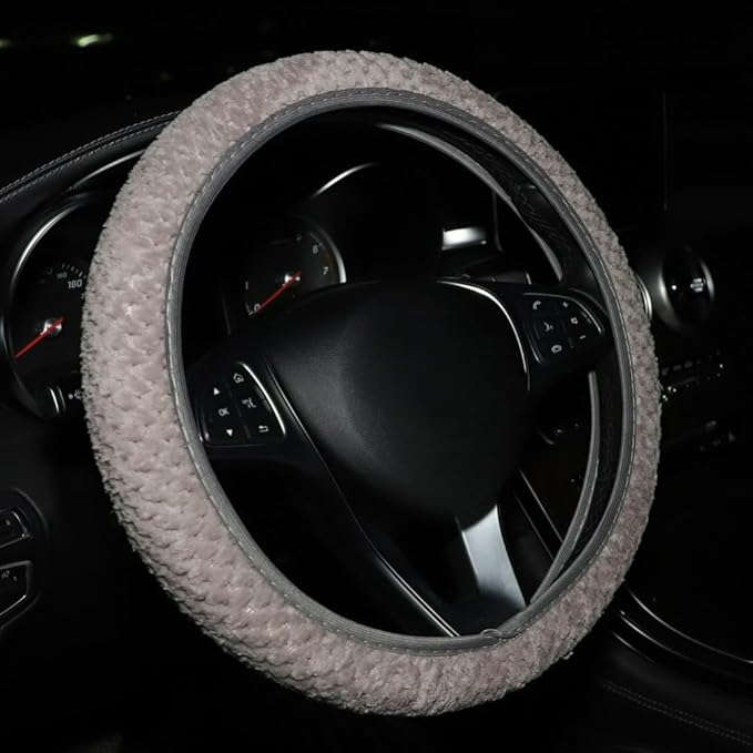 15 Inch Soft Dot Plush Steering Wheel Cover Anti-Slip Comfortable Winter Grip Universal Fit for Most Car Truck Vehicle SUV (Gray)