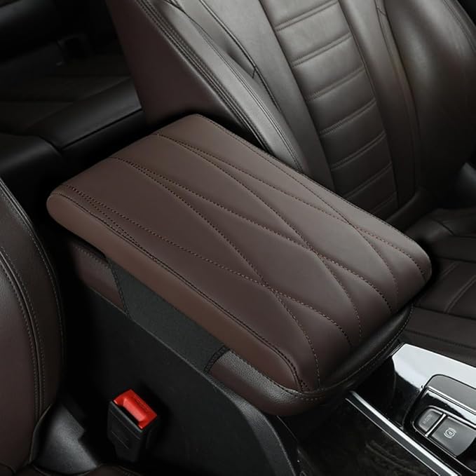 Car Center Console Cover Nappa Leather Memory Foam Armrest Box Seat Box Cushion Protector Pad Comfortable Height Increase Universal for Car Truck SUV (Strip,Deep Coffee)