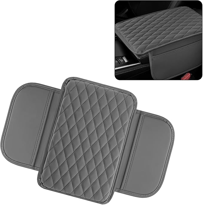 Car Center Console Armrest Cover with Storage Pockets, Universal Upgraded Microfiber Leather Center Console Organizer Protector for Most Cars SUVs Trucks Armrest Pad Interior Accessories (Gray)