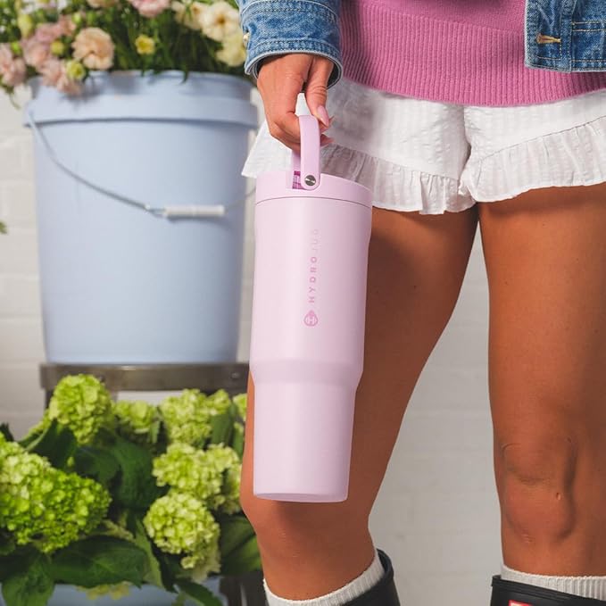 HydroJug Sport - Stainless Steel Tumbler with Straw, Vacuum Insulated, 40oz Leakproof Water Bottle, Ergonomic Design, Reusable, Dishwasher Safe, Rubber Base, Durable for Gym or Outdoors, Sweet Pea