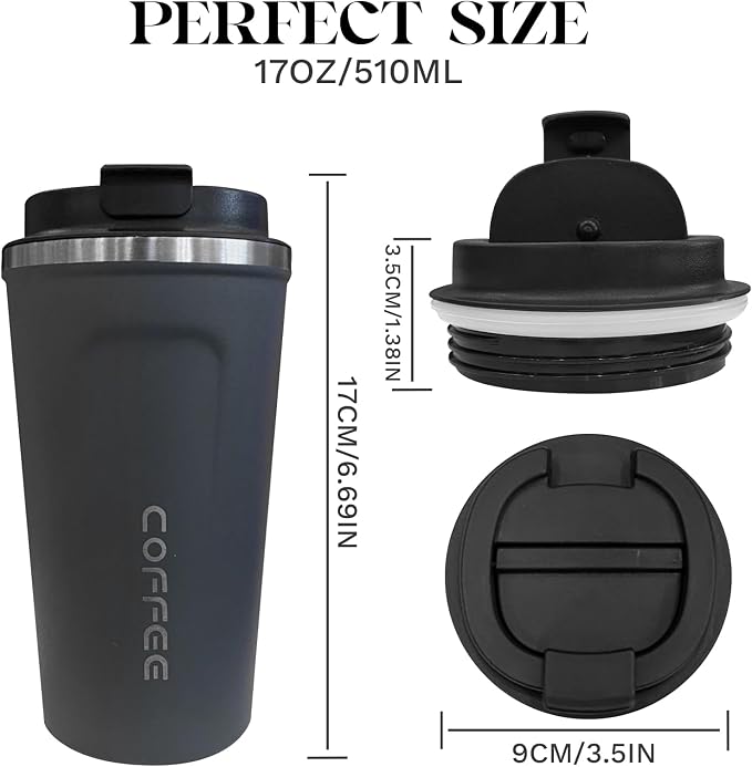 YINBAOGE Insulated Travel Coffee Mug, Spill & Leak Proof, Portable To Go Camping Stainless Steel Coffee Tumbler, Reusable Thermal Coffee Cup with Lid for Hot & Cold Drinks (2nd-Blue, 17 OZ)