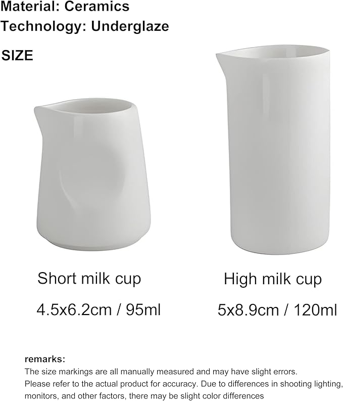 Modern White Mini Ceramic Creamer Container and Small Coffee Milk Pitcher, Minimalist Design(3 oz/4 oz for 2)