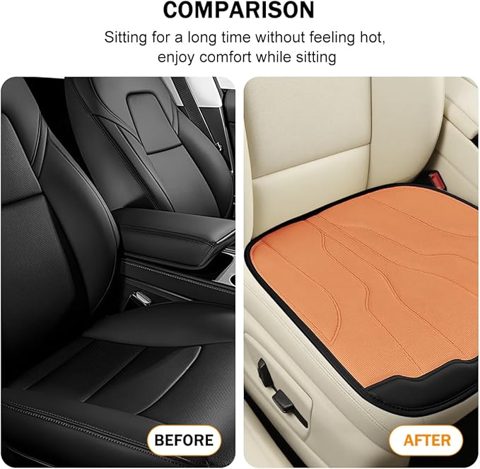Car Seat Cushion Pad, Comfortable Foam Non-Slip Vehicle Front Seat Bottom Protector for Back Pain Relief, Breathable Automotive Chair Covers, Universal for SUV RV Truck (Orange)