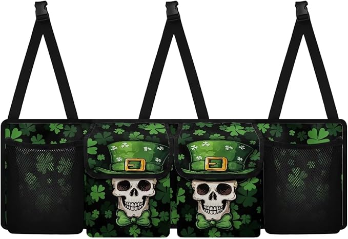 Trunk Organizer for Car, Skull Car Organization Accessories St Patrick's Day Decorations Green Leaf Car Trunk Organizer for Sedan,Truck,Van, Frees Trunk Floor, Sturdy Space Saving Expert