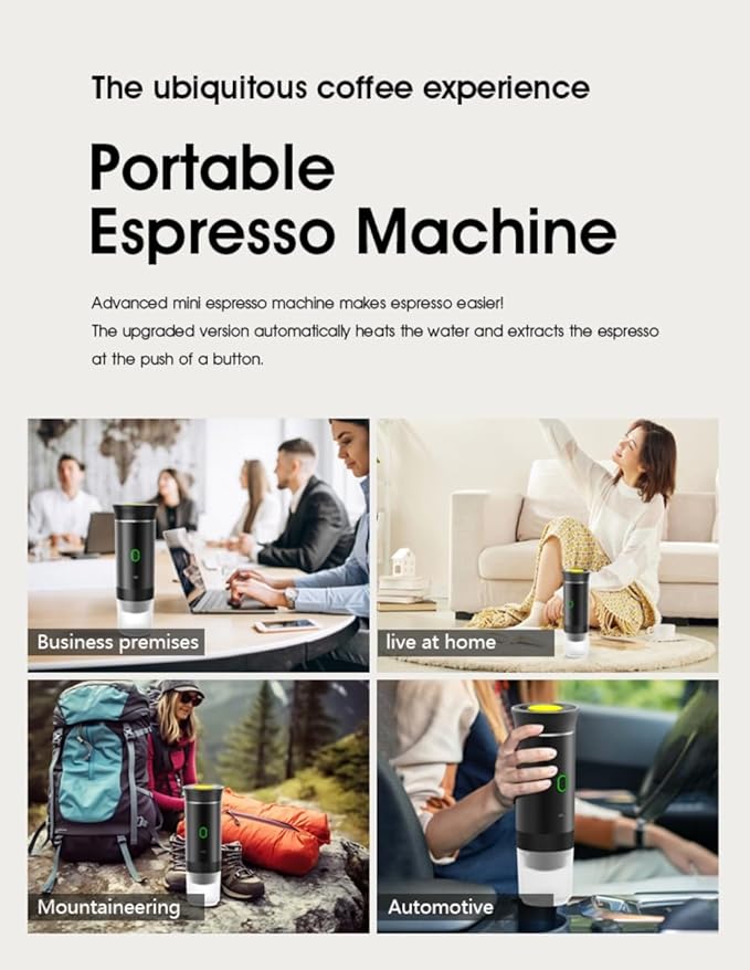 Wireless Portable Electric Coffee Maker with USB-C, Self-Heating, Rechargeable Espresso Coffee Machine for Travel, Camping, RV,Home,Office (green)