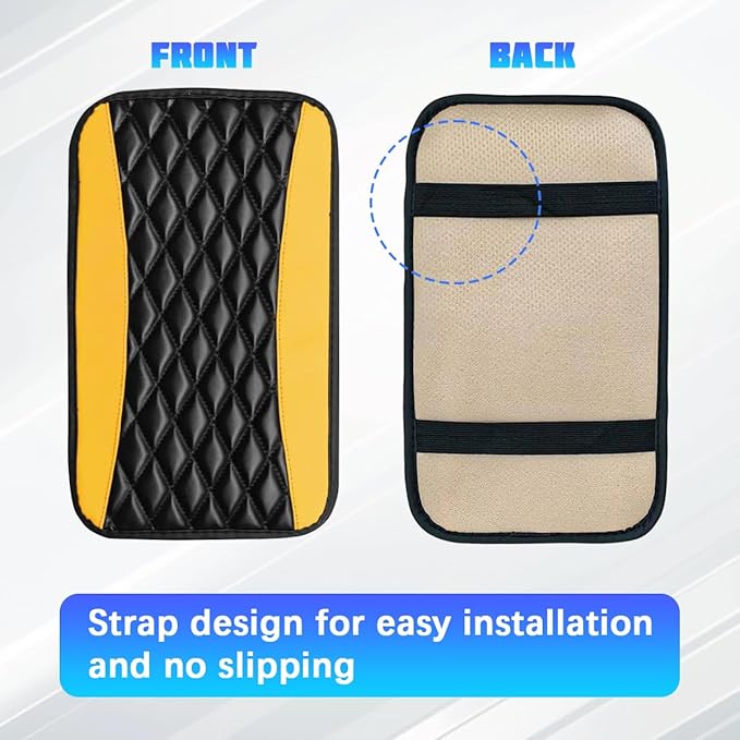 Car Center Console Cover, Comfortable PU Leather Vehicle Armrest Storage Box Cushion Pad, Anti-Scratch Automotive Interior Arm Rest Cover Protector, Universal for Truck SUV Sedan (Yellow)