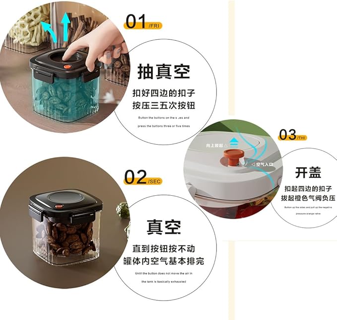 Airtight Coffee Canister Press Type Vacuum Sealing Food Storage Container Great for Beans, Grounds, Sugar, Tea, Cereal - White