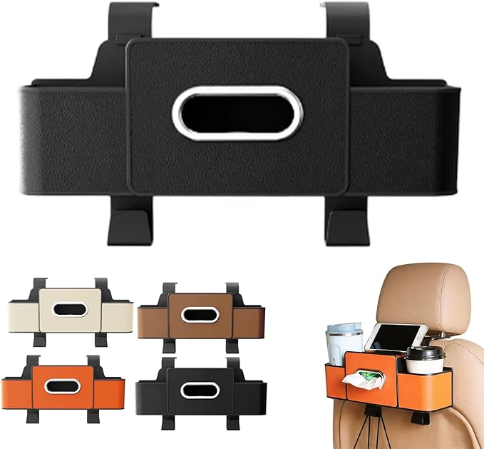 Car Organizers and Storage Box, Car Organizer Storage Box Back Seat, Multifunctional 3-in-1 Cars Organizer with Tissue, Tissue Boxs and Storages Hook, for Hold Phone, Drinks, Handbag (Black)