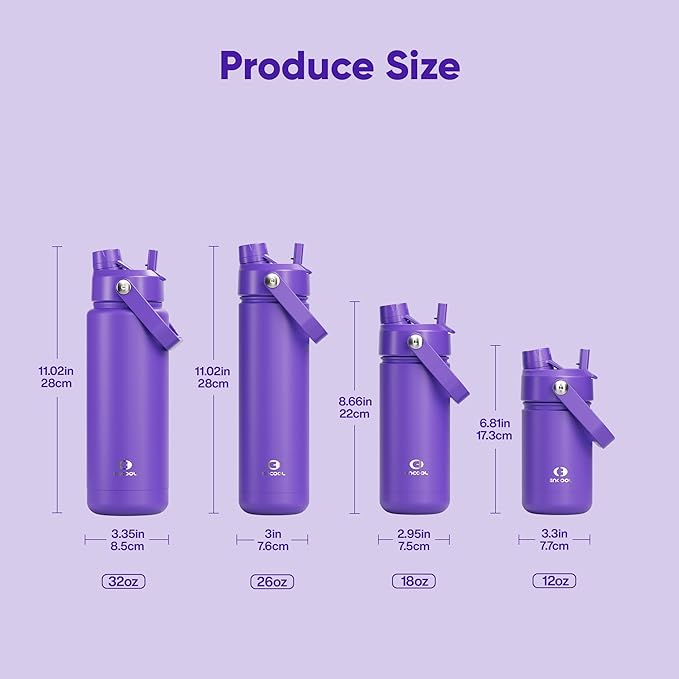 ENCOOL Insulated Water Bottle with Straw Stainless Steel Water Bottle, Leak-Proof, BPA-Free, Double Wall Vacuum Keeps Cold for 24 Hours for Sports, Travel, School (32 oz, Violet)