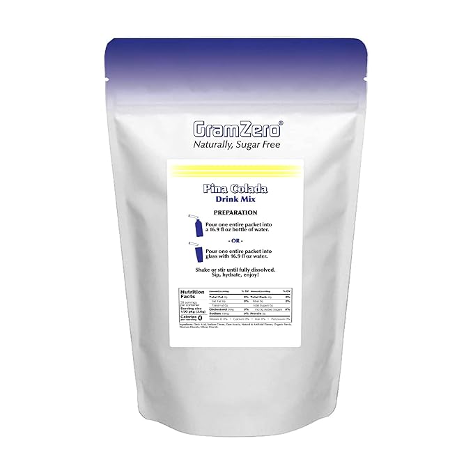 GramZero 2GO Sticks - Pina Colada, Zero Calorie Sugar Free Drink Mix, Stevia Sweetened, Great For Nutrition Club Loaded Tea To Go Kits