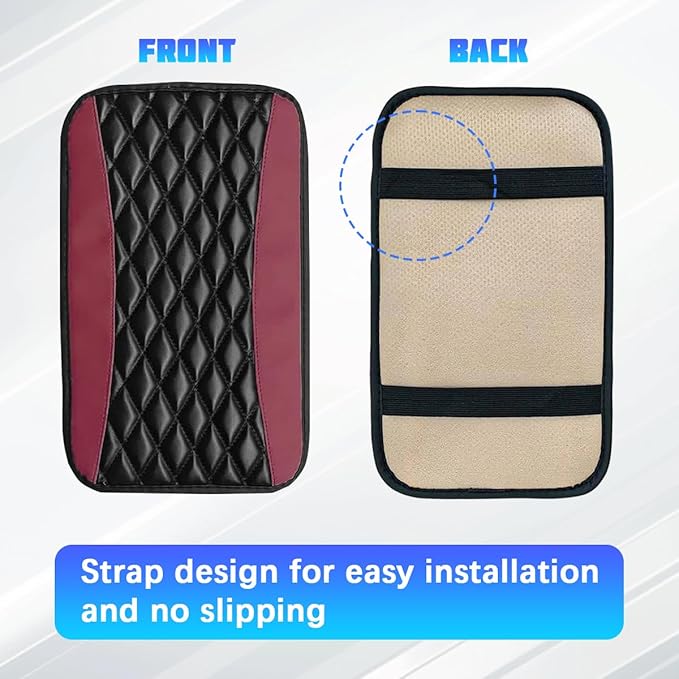 Car Center Console Cover, Comfortable PU Leather Vehicle Armrest Storage Box Cushion Pad, Anti-Scratch Automotive Interior Arm Rest Cover Protector, Universal for Truck SUV Sedan (Wine Red)