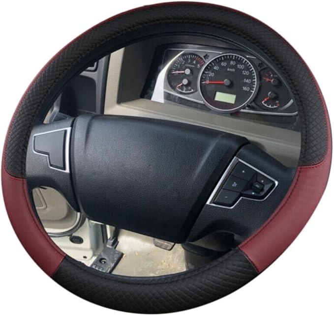 Car Van Semi Truck Trailer Bus Leather Steering Wheel Cover 15" 16" 17" 18" 19" Maximum Grip (Burgundy,42cm/16.5in)