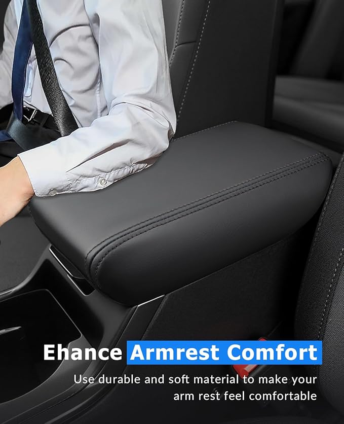 INTGET Center Console Cover for Kia K4 Accessories 2025 2026 LX/LXS/EX/GT-Line/GT-Line Turbo Car Interior Leather Armrest Arm Rest Lid Cushion Pad Protector (Black Stitches, for 2025+ K4)