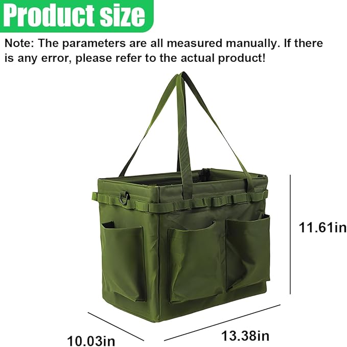 Collapsible Car Trunk Organizer - Large Foldable Grilling Tools Storage Bin Basket with 4 Pockets & Long Strap, Heavy-Duty Trunk Tote Bag for SUV Truck Camping Gear BBq Tools Organizer(Green)