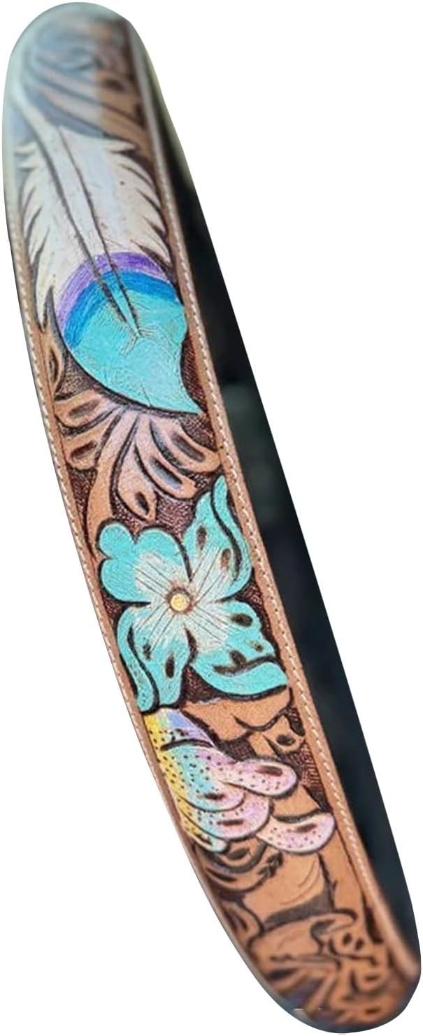 Retro Western Cowboy Car Universal Steering Wheel Cover, Embossed Handcrafted Tooled Leather Western,Anti Slip, Auto Interiors Accessories,Breathable for Trucks SUVs Cars (C)