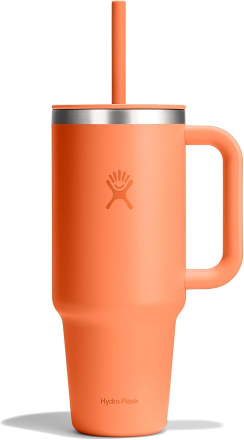 Hydro Flask Travel Tumbler with Handle, Lid and Straw - Insulated Stainless Steel in 40 Oz Nectar Orange