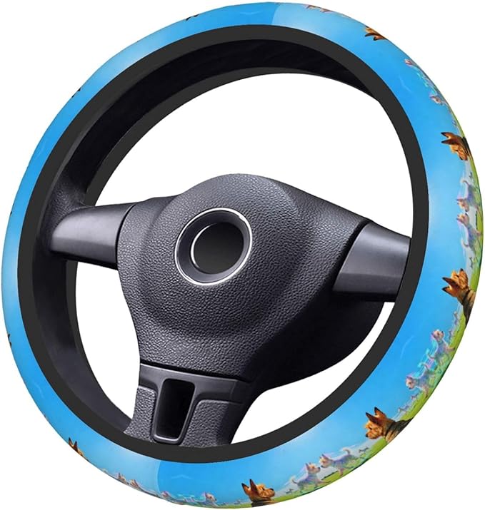 Multi-Color Norwich Terrier Dog Neoprene Steering Wheel Covers Women Men Car Accessories, Universal 15 Inch Fit Auto, Suvs, Truck