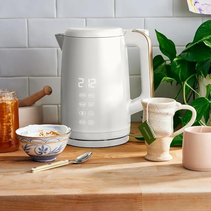 Electric Gooseneck Kettle 1 Liter 1200W, Stainless Steel, Pour Over Coffee Tea, Auto Shut-Off, 360° Cordless Power Base (White 1.7L)