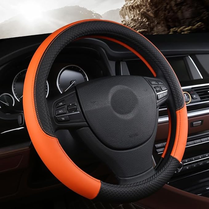 Steering Wheel Cover for Jeep Grand Cherokee 2025 2022-2024, Leather Easy Installation Car Interior Accessories Breathable Auto Protector Non Slip Grip,Orange