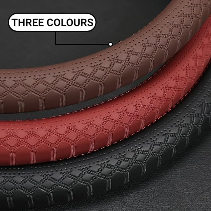 Corium Leather Steering Wheel Cover Rubber Inner Ring All Car Universal Four Seasons Universal Anti-Slip15 16 17 18 19 inch for Truck (red, 15inch)