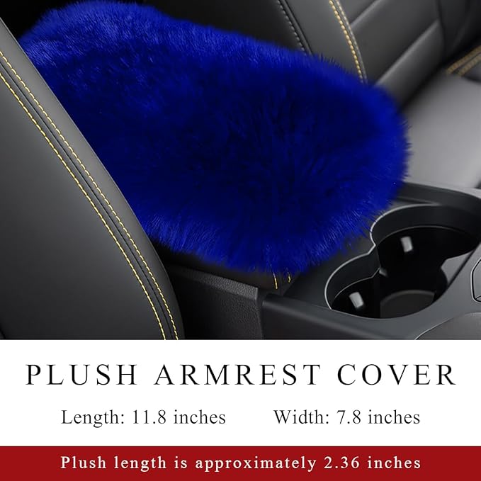 Car Center Console Cover Pad, Fluffy Middle Console Pad Armrest Seat Box Cover, Universal Furry Arm Rest Decoration Protector for Car Truck SUV, Interior Car Accessories (Royal Blue)