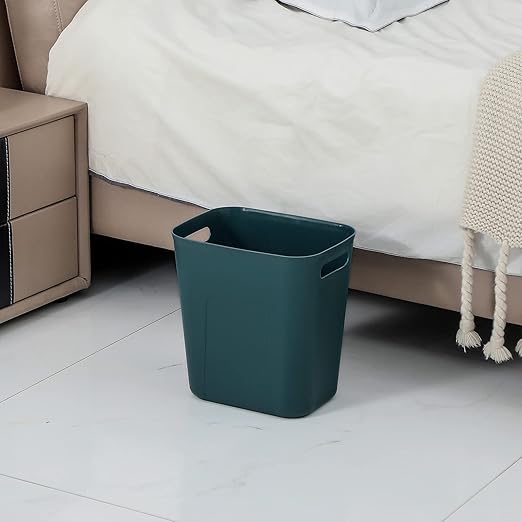 UUJOLY Plastic Small Trash Can Wastebasket, Garbage Container Basket for Bathrooms, Laundry Room, Kitchens, Offices, Kids Rooms, Dorms, 3.5 Gallon, Blue Green