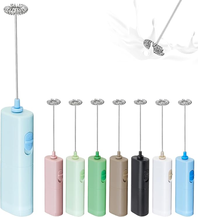 Portable Coffee Frother by ELMWAY, Battery Operated Electric Whisk, Mini Milk Frother Handled for Coffee, Latte, Matcha and Protein Powder - Light Blue