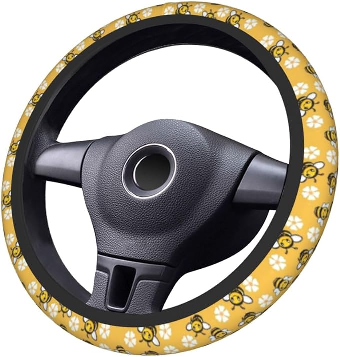 Bee Steering Wheel Cover for Women Men Girls Car Accessories Decor Anti-Slip Neoprene Auto Steering Wheel Covers Protector Universal 15 Inch