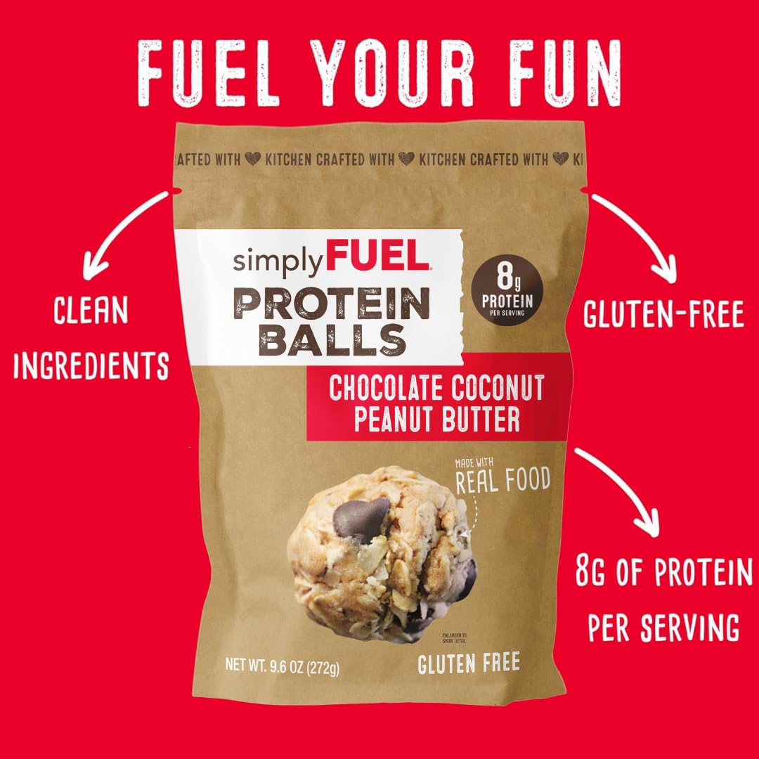 simplyFUEL Whole-Food Protein Balls (Peanut Butter Chocolate Coconut Fusion) - 8 g High-Protein, Gluten-Free, Healthy Snack for Adults & Kids - 9.6 oz