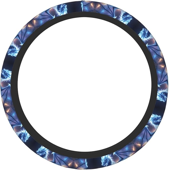 Cool Dragon Blue Car Steering Wheel Cover, 15 Inch Steering Wheel Cover Stylish Decor for Most Cars