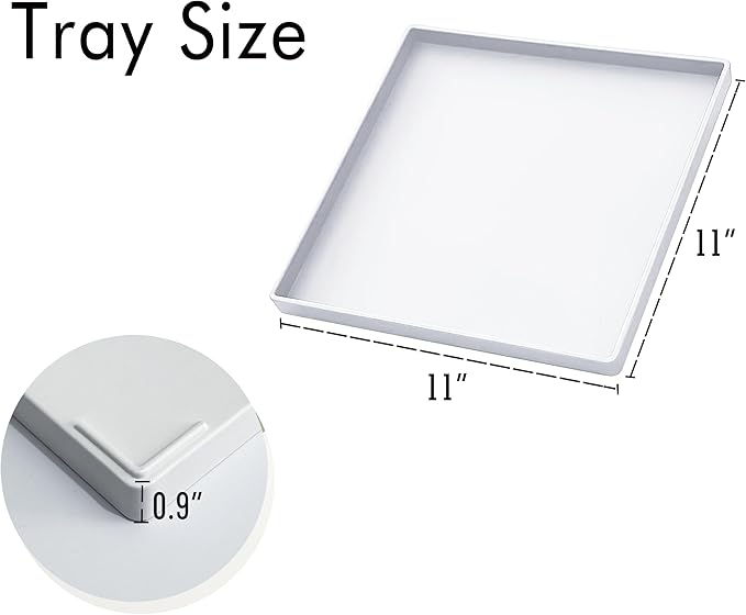 White Square Tray 11 Inch - 3 Pack Plastic Serving Tray, Multi-Purpose Decorative Tray for Bathroom Countertop, Dresser, Ottoman & Coffee Table, Vanity Tray for Jewelry & Makeup, White