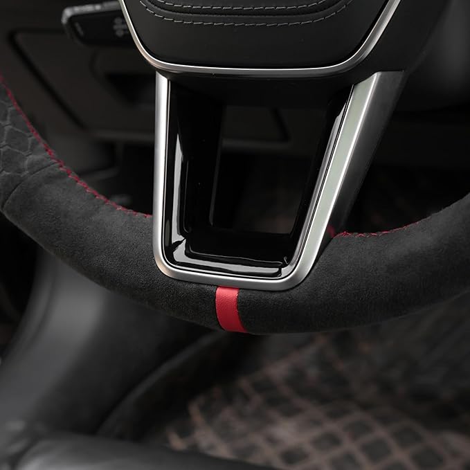 MEWANT Hand Stitch Steering Wheel Cover for Audi A6 2019-2022 A6 Allroad 2020-2022 A7 2019-2022 RS 6 Avant 2021-2022 RS 7 2021-2022 S6 2020-2022 Black 9040 IT-Alcan Suede DIY Interior Accessories