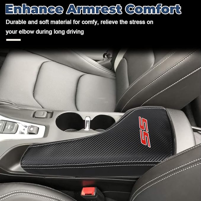 BOYOUS Armrest Cover Center Console Pad Full Protection Console Leather Arm Rest Interior Accessories Fit for Chevrolet Camaro 2016-2024-Carbon Fiber