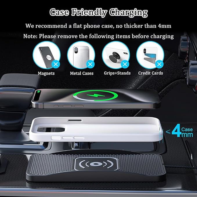 Wireless Car Charger Pad for Ford F150 F-150 Lightning Maverick Ranger 2000-2025, Type-C/USB 20W Car Wireless Charger Non-Slip Phone Charging Pad Car Accessories,A 30cm Cable Type-C Plug