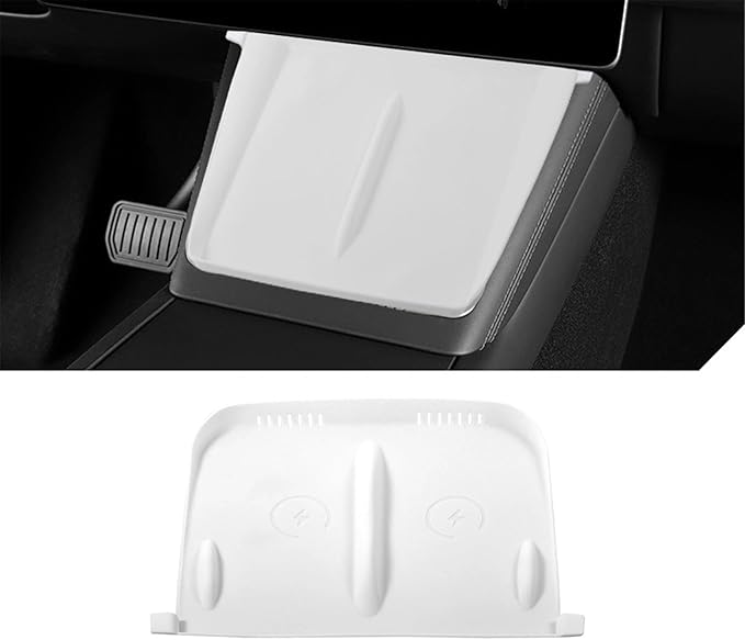 Model Y Center Consoles Wireless Charging Pad, Non-Slip Silicone Mat for Tesla Model 3/ Y Juniper 2025 2024 Phone Charger Protective Pad Car Interior Accessories(White,for Model 3/Y 2024)