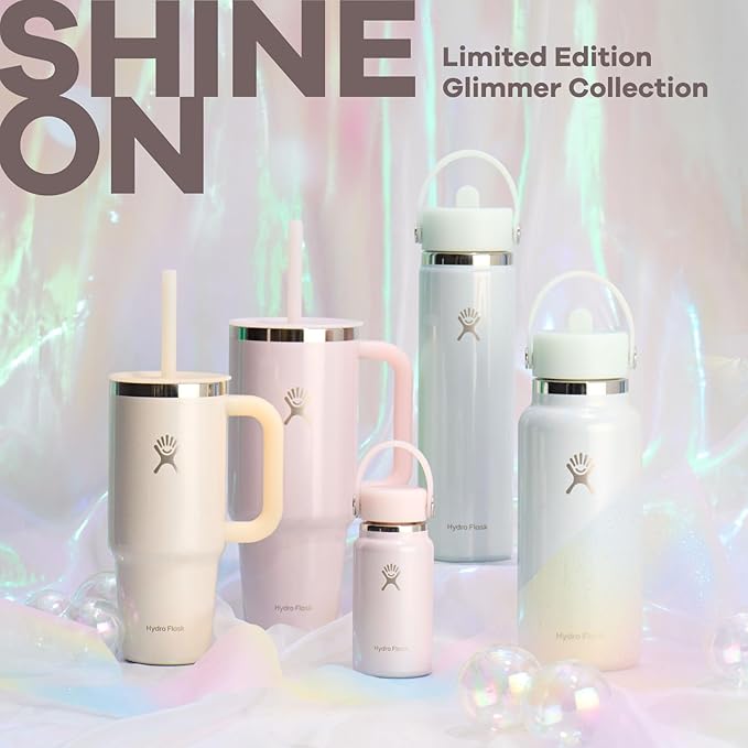 Hydro Flask Travel Tumbler with Handle, Lid and Straw - Insulated Stainless Steel in 40 Oz Glimmer Cream