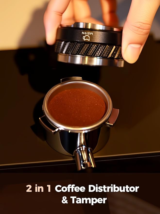 MEION 53.3mm Espresso Accessories Kit for Breville Espresso Machine 54mm Portafilter, Includes Coffee Distributor & Tamper, Espresso Stirrer, Dosing Funnel and Thin 0.8mm Puck Screen (Black, 53.3mm)