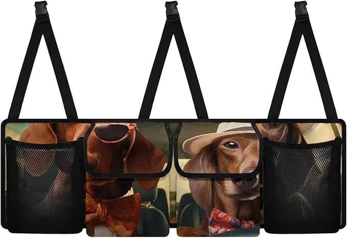 Car Trunk Organizer,Large Car Storage with 4 Pockets,Waterproof Backseat Hanging Organizer for SUV,Truck,MPV,Car Interior Accessories for Men and Women,Funny Dog Driving Print