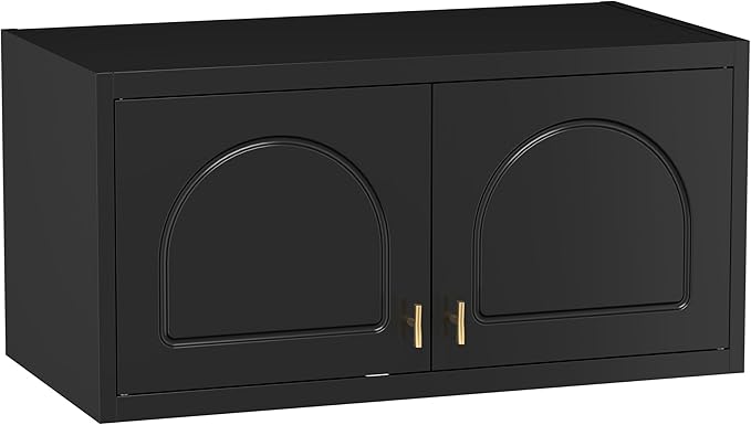 Polup Metal Wall Cabinet, Overhead Cabinet for Wardrobe, Small Upper Storage Cabinet for Bedroom, Living Room, Black, 18" D x 32" W x1 5" H - Assembly Required