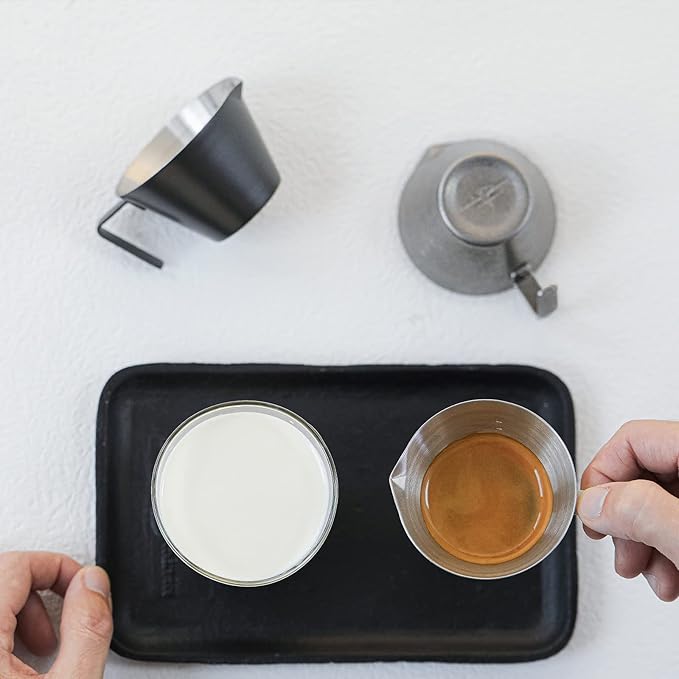 MHW-3BOMBER Espresso Measuring Cup 2oz Espresso Shot Cup Stainless Steel Sauce Cups with Handle for Tomato Sauce|Steak Sauce|Desserts|Beverages (Matte Black) G5141B