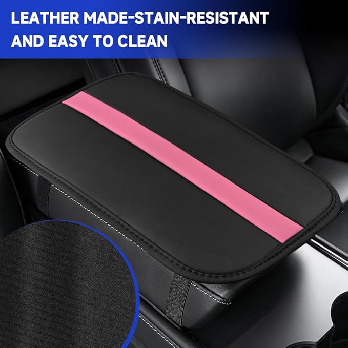 Car Center Console Cushion Pad, Arm Rest Cover for Car, Leather Waterproof Auto Armrest Seat Box Protector, Auto Armrest Storage Box Accessories Fits for Most Vehicles, SUVs, Trucks (Pink)