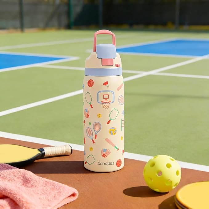 Sports Lover Stainless Steel Water Bottle, Vacuum Insulated, Push-Button Lid, 32 oz, Gifts for Women Girls Friends Teens Birthday Christmas