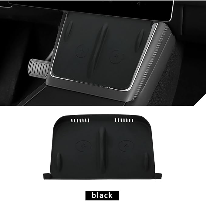 Model Y Center Consoles Wireless Charging Pad, Non-Slip Silicone Mat for Tesla Model 3/ Y Juniper 2025 2024 Phone Charger Protective Pad Car Interior Accessories(Black,for Model 3/Y 2024)
