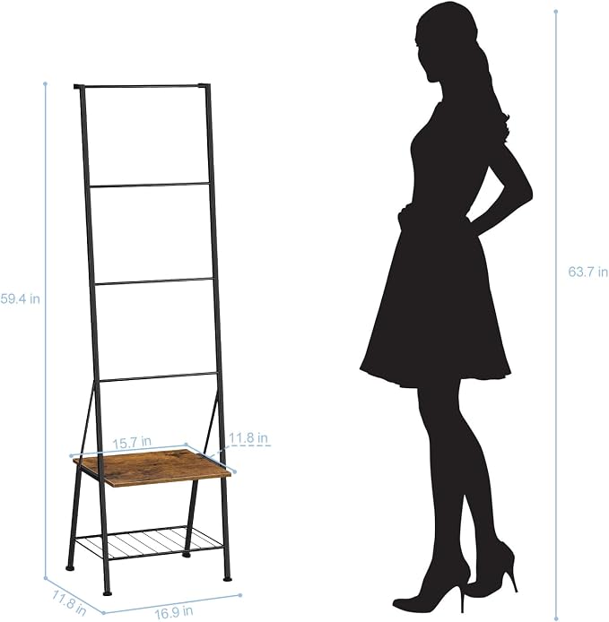 BTY Blanket Ladder Black Towel Ladder with Shelf Metal Blanket Ladder Holder for Bathroom Standing Ladder Towel Rack with Hooks Stocking Holders for Living Room Bedroom Laundry Room