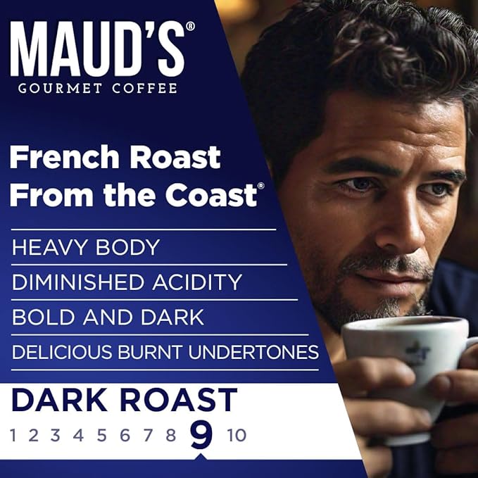 Maud's French Roast Coffee Pods 18 ct, Dark Roast Coffee in Single Serve Pods – 100% Arabica Coffee, Compatible with Keurig K Cups Maker