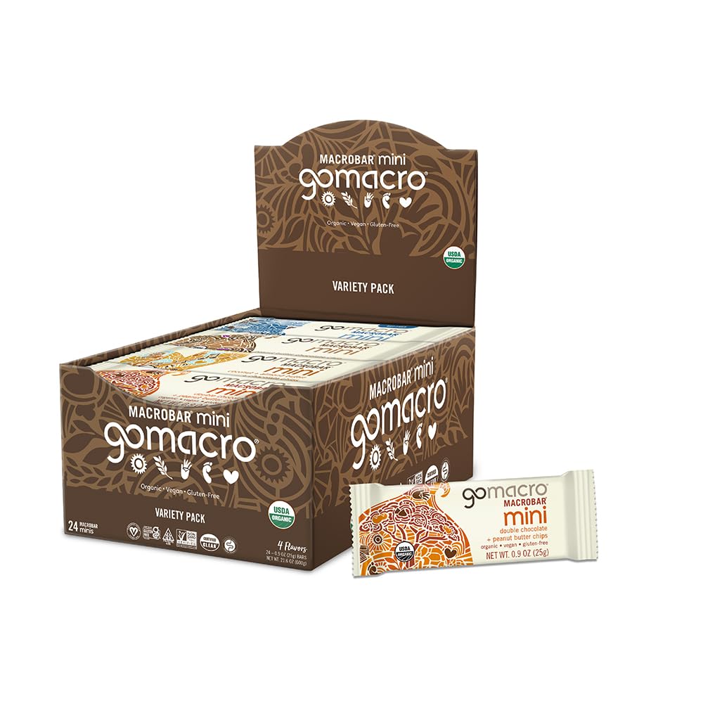 GoMacro MacroBar Mini Organic Vegan Snack Bars - Oatmeal Chocolate Chip (0.90 Ounce Bars, 24 Count)